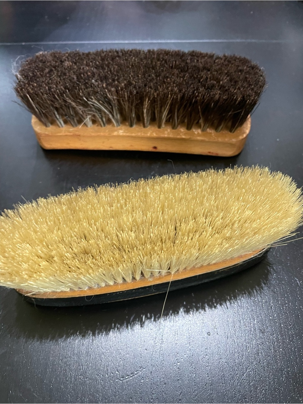 Vintage Kiwi Horsehair Shoeshine Brush Wood Handle set 2 buff shoeshine care